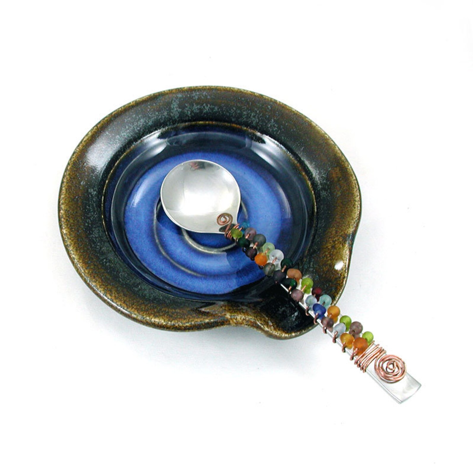 Ceramic Spoon Rest Handmade Ladle Holder Blue Trinket Dish Etsy Italia