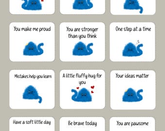 Printable Cat Lunchbox Notes, Cute Fluffy Encouragement Cards, A4 Digital Download, Kids Positive Notes