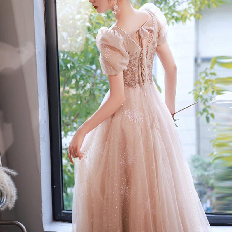Sparkle Princess Dress | Puff Sleeve Evening Gown | Party Wear | Chic Fairycore Style

Champagne sparkle princess dress with puff sleeves and elegant fairycore design