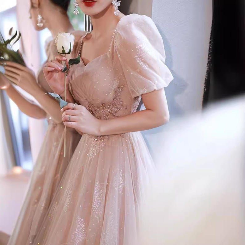 Sparkle Princess Dress | Puff Sleeve Evening Gown | Party Wear | Chic Fairycore Style

Champagne sparkle princess dress with puff sleeves and elegant fairycore design