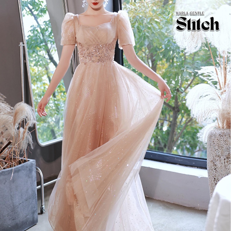Sparkle Princess Dress | Puff Sleeve Evening Gown | Party Wear | Chic Fairycore Style

Champagne sparkle princess dress with puff sleeves and elegant fairycore design