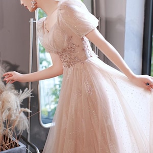 Sparkle Princess Dress | Puff Sleeve Evening Gown | Party Wear | Chic Fairycore Style

Champagne sparkle princess dress with puff sleeves and elegant fairycore design