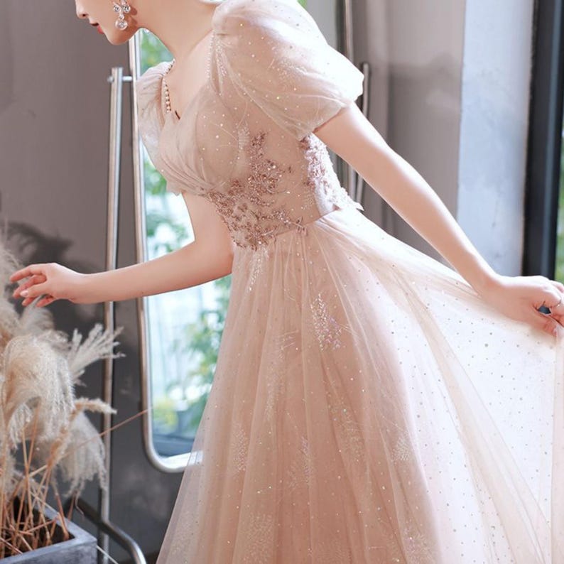 Sparkle Princess Dress | Puff Sleeve Evening Gown | Party Wear | Chic Fairycore Style

Champagne sparkle princess dress with puff sleeves and elegant fairycore design