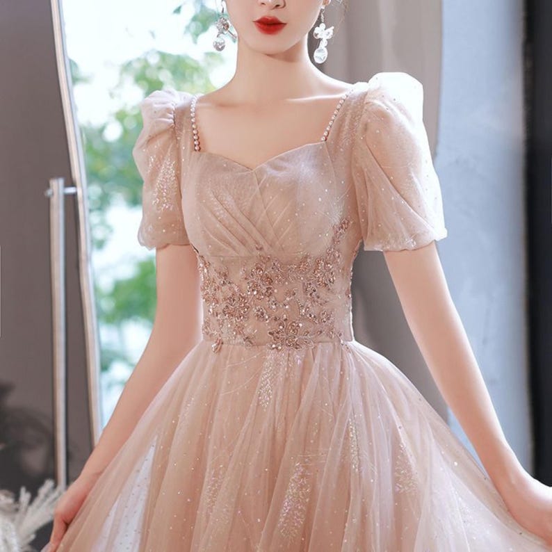 Sparkle Princess Dress | Puff Sleeve Evening Gown | Party Wear | Chic Fairycore Style

Champagne sparkle princess dress with puff sleeves and elegant fairycore design