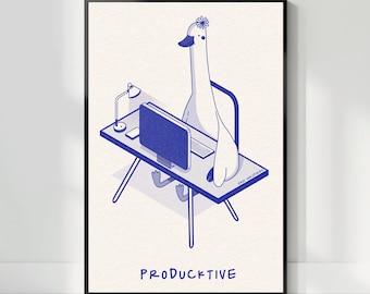 ProDucktive Funny Duck Office wall art — Work From Home Gift for Her Him — Duck Lover hand-made — Productivity Coworker Colleague Gift