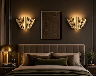 Brushed Brass Wall Sconce| Gold Fluted Metal Light| Modern Minimalist Wall Lamp Décor