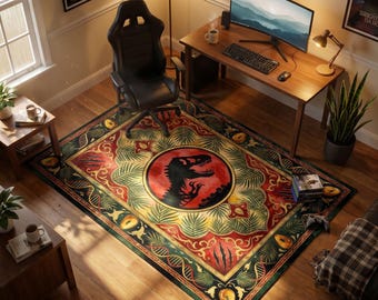 Jurassic Park T-Rex Rug, Movie Area Rug | Vintage Floor Decor, Fan Gift