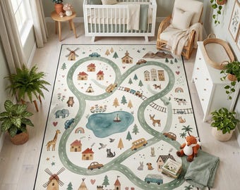 Tappeto per bambini con motivo stradale, tappeto per cameretta / tappeto da gioco per bambini piccoli, regalo per bambini piccoli