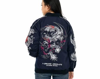 Embroidered Sukajan Bomber Jacket, Japan Style Anime Embroidery