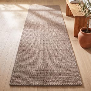 Alfombra neutra hecha a mano, alfombra de lana gruesa con bucles para dormitorio, sala de estar y pasillo.