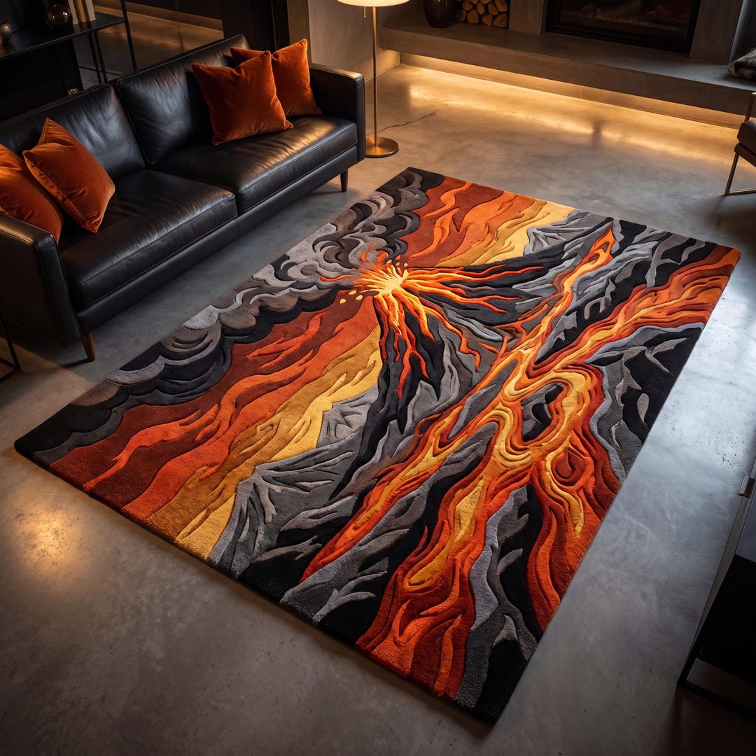 Balcanic Rug Volcanic Abstract Hand Tufted Wool Rug – Modern Lava Flow Area Rug for ...