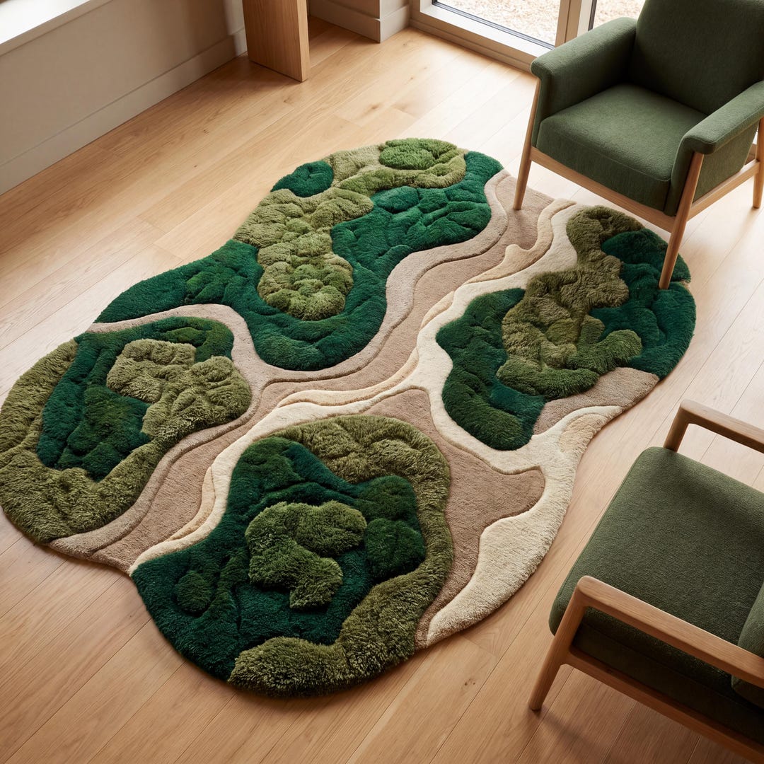 Organic Moss Rug Hand Tufted Wool Area Rug, Sculpted Abstract Rug for ...