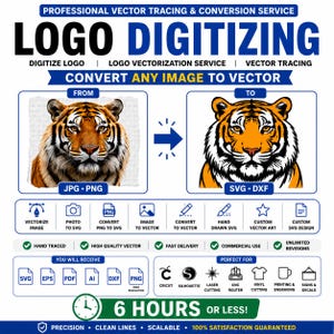 Vector Tracing, Logo Digitizing Service, Logo Vectorization, Photo to SVG-DXF, Image to Vector, Hand Drawn Svg, Custom Dxf for Laser Cutting