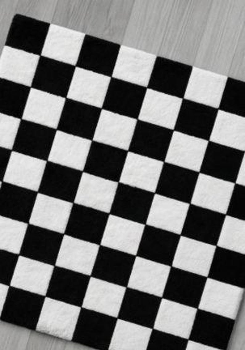Hand Tufted Wool Checkerboard Rug, Plush Black White Geometric Accent ...