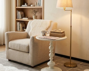 Handmade Nordic Round Side Table | Small Sofa Table | Vintage Pedestal Bedside Table | Compact Living Room Accent Table