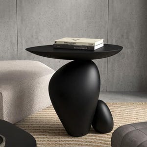 Mesa auxiliar escultural hecha a mano, mesa auxiliar redonda moderna, mesa de centro estilo guijarro, mesa auxiliar minimalista para sofá, decoración para sala de estar