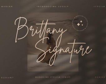 Brittany Signature Font, Script Font, Modern Calligraphy Font, Elegant Handwritten Font, Wedding Font, Branding Logo Font, Stylish Script