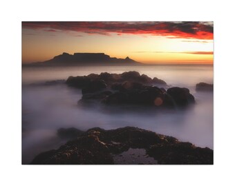 Cape Town Sunset Canvas Print | Table Mountain Coastal Landscape Ocean Mist Art