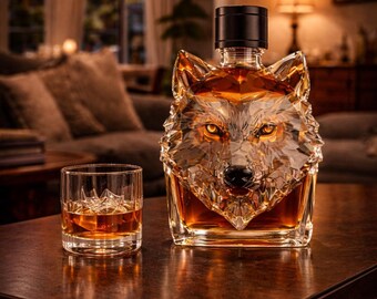 Wolf Head Whiskey Decanter – Crystal Bar Bottle, Cabin Decor, Wildlife Display (300ml)