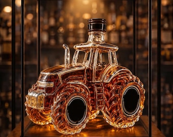 Tractor Whiskey Decanter, Detailed Glass Liquor Bottle, Rustic Bar Decor (300ml)