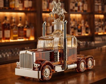 Semi Truck Whiskey Decanter – Detailed Liquor Bottle, Trucker Bar Decor (375ml)