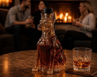 Doberman Whiskey Decanter – Sculpted Glass Dog Liquor Bottle, Modern Bar Decor