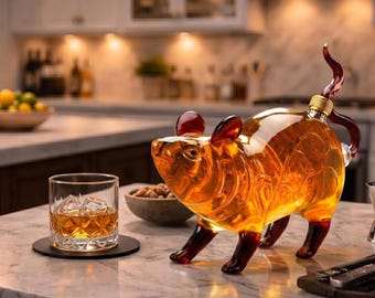 Mouse Whiskey Decanter, Animal Glass Liquor Bottle, Bar Cart Decor (1000ml)