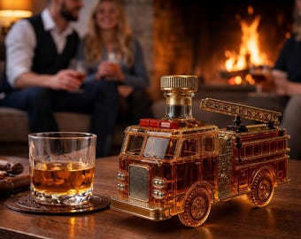 Fire Truck Whiskey Decanter, Fire Engine Liquor Bottle, Novelty Barware (300ml)