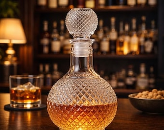 Cut Crystal Whiskey Decanter, Vintage Bourbon Bottle, Elegant Home Bar Decor (1000ml)