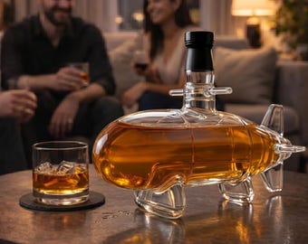 Submarine Whiskey Decanter – Nautical Glass Liquor Bottle for Bourbon, Scotch, Rum Bar Decor