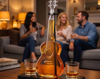 Guitar Whiskey Decanter Set with Glasses, Music Lover Bar Cart Decor