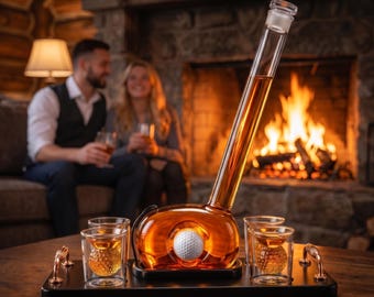 Golf Club Whiskey Decanter Set with Golf Ball Glasses – 1000ml Bar Decor Gift