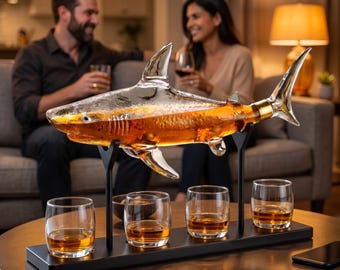 Shark Whiskey Decanter Set with Glasses, Ocean Bar Decor, Bourbon Lovers (1000mL)