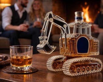 Excavator Whiskey Decanter, Heavy Machinery Liquor Bottle, Construction Bar Decor (300ml)