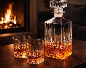 Crystal Whiskey Decanter Set – Luxury Liquor Bottle with Glasses, Elegant Bar Gift Set
