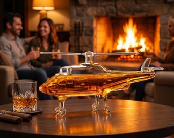 Helicopter Whiskey Decanter, Aviation Glass Liquor Bottle, Pilot Bar Decor (750ml)