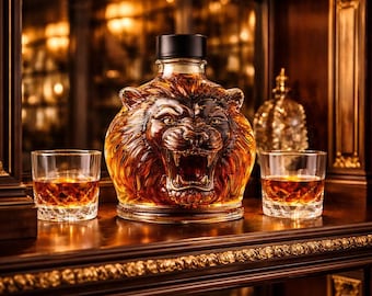 Decanter per whisky a forma di leone – Bottiglia "Re delle Bestie", decorazione per bar, regalo per uomo, decanter per liquori unico
