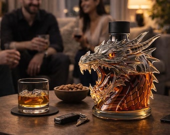 Dragon Head Whiskey Decanter – Fantasy Liquor Bottle, Gothic Bar Decor, Collector Decanter