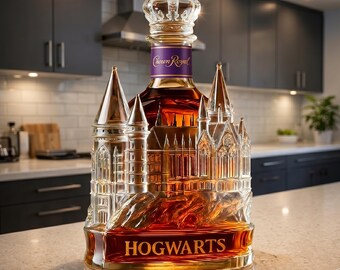 Glass Castle Whiskey Decanter, Crown Stopper, Medieval Bar Decor (300ml)