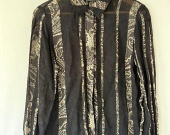 Vintage 90s Blue Ice Sheer Paisley Blouse  - Lightweight Long Sleeve Top