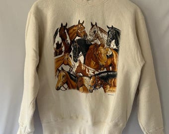 Vintage 1999 Horse Graphic Sweatshirt - Fruit Of The Loom Western Equestrian Crewneck