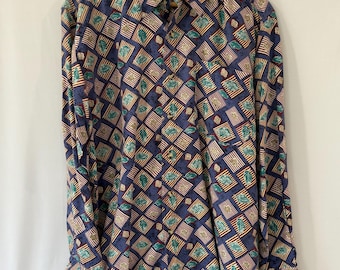 Vintage Bogari Studio 100% Silk Button Up Shirt - Geometric Long Sleeve