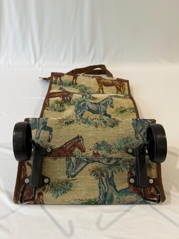 Vintage Horse Tapestry Rolling Shopping Cart Fold Flat - Equestrian Market Bag View 6