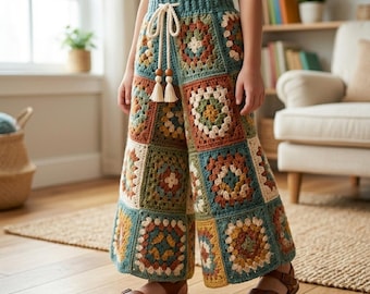 Wide Leg Crochet Pants Pattern, Crochet Flare Pants Pattern, Crochet Boho Trousers Pattern, Crochet Patchwork Pants Pattern PDF