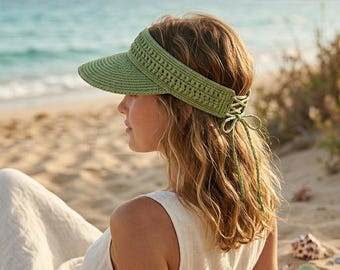Crochet Visor Hat Pattern, Stylish Summer Raffia, Adjustable Headband Sun Hat Crochet PDF, DIY Crochet Sun Visor Pattern PDF