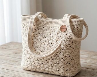 Crochet Textured Market Tote Bag, Cotton Cord DIY Crochet Shopper Bag, Crochet Handmade Structured Tote Bag PDF