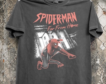 Spider-Man Far From Home Shirt, Comfort Colors Tom Holland Peter Parker Graphic Tshirt, Vintage Retro Marvel Superhero Movie Comic Fan Gift