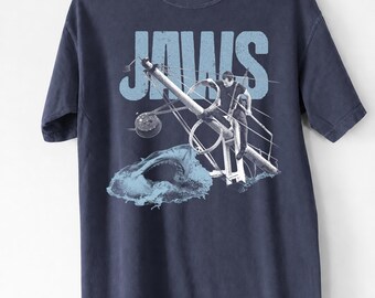 Vintage Jaws Movie Shirt, Retro Steven Spielberg Film Tshirt, Comfort Colors Great White Shark Graphic Tee, Classic 70s Horror Cinema Gift