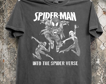 Retro Spider-Man Into the Spider-Verse Shirt, Comfort Colors Miles Morales Gwen Stacy Graphic Tshirt, Marvel Superhero Movie Comic Fan Gift