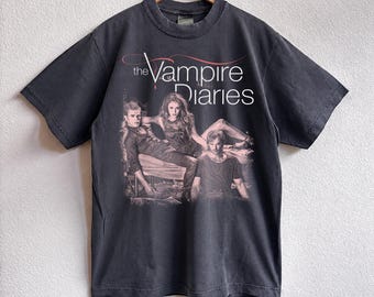 Retro The Vampire Diaries T-Shirt, Damon Stefan Salvatore Tee, Elena Gilbert TV Show Graphic Shirt, Custom Mystic Falls Team Merch Gift